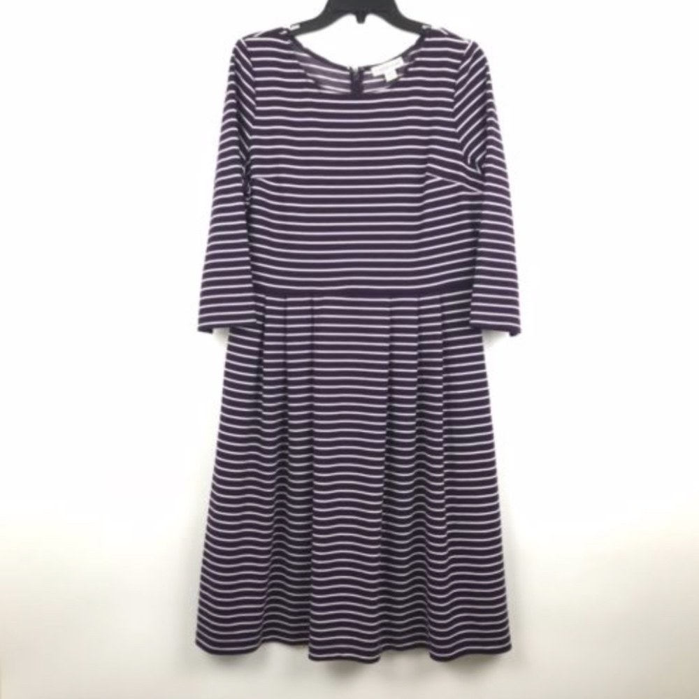 Coldwater Creek Purple Striped 3/4 Sleeve Dress